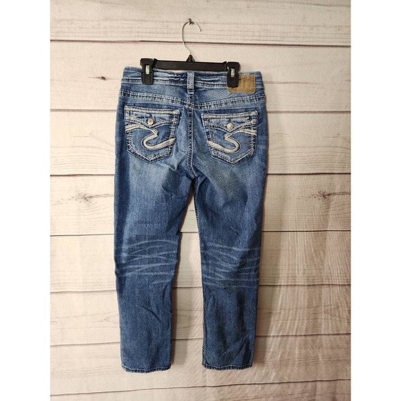 Silver Womens Aiko Capri Jeans Blue Distressed Stone Wash Low Rise Denim 26x22 - Picture 2 of 8
